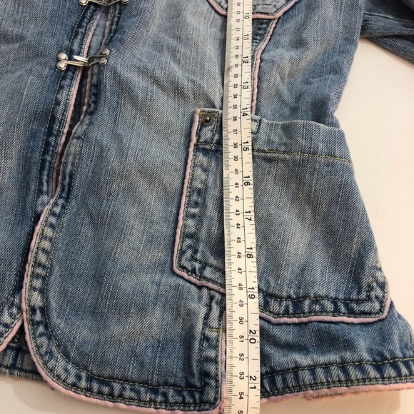 Women’s XS/S Denim Jacket Pink Detail Front Pockets 100% Cotton Semi Distressed - Picture 6 of 12
